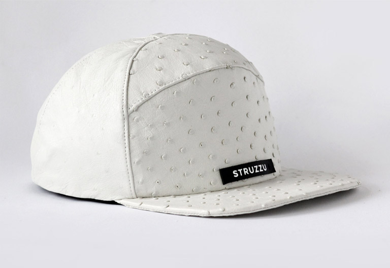 The Trendsetter high profile ostrich leather horizon cap angled view