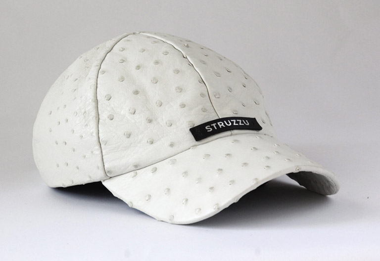 The Go-Getter 6 panel medium profile ostrich leather baseball cap angled view